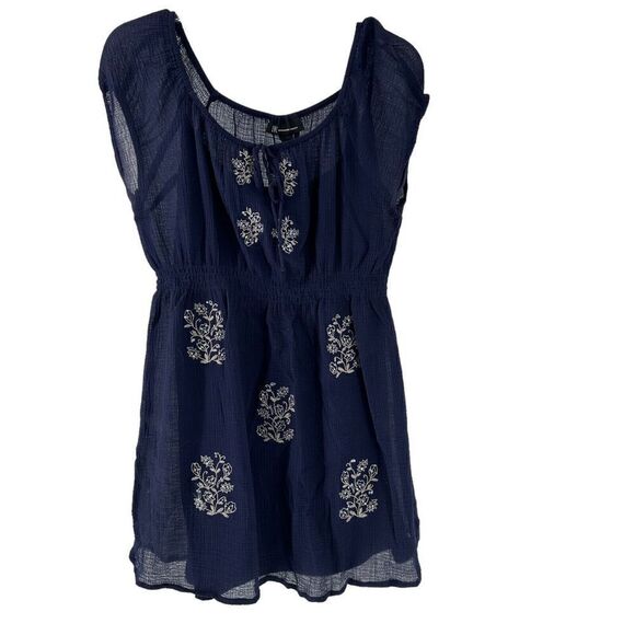 INC International Concepts Tops - INC Top Navy Blue Peasant Tunic Size 12 Embroidered Sequin Bohemian Short Sleeve